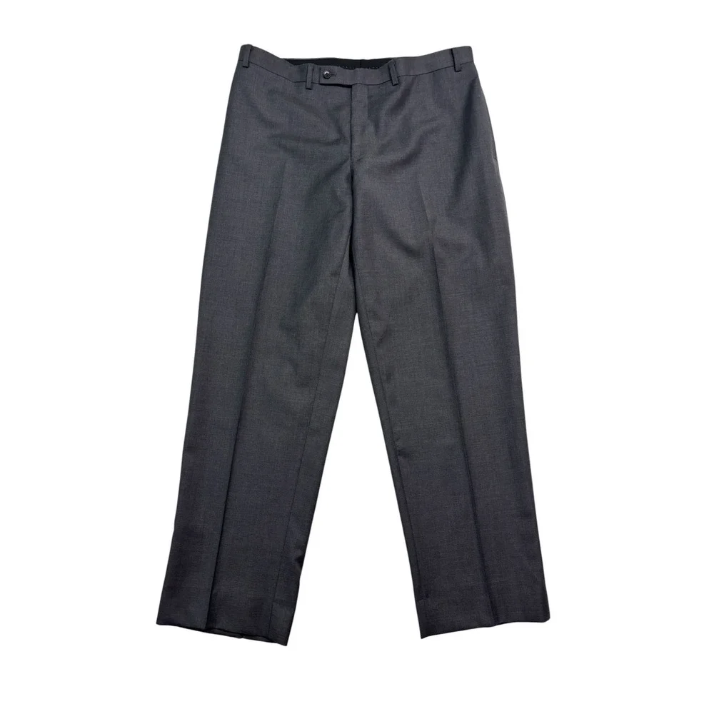 Joseph Abboud 46R 38x32 Gray 2pc Pant Suit 100% Wool Flat Front Two Button Mens